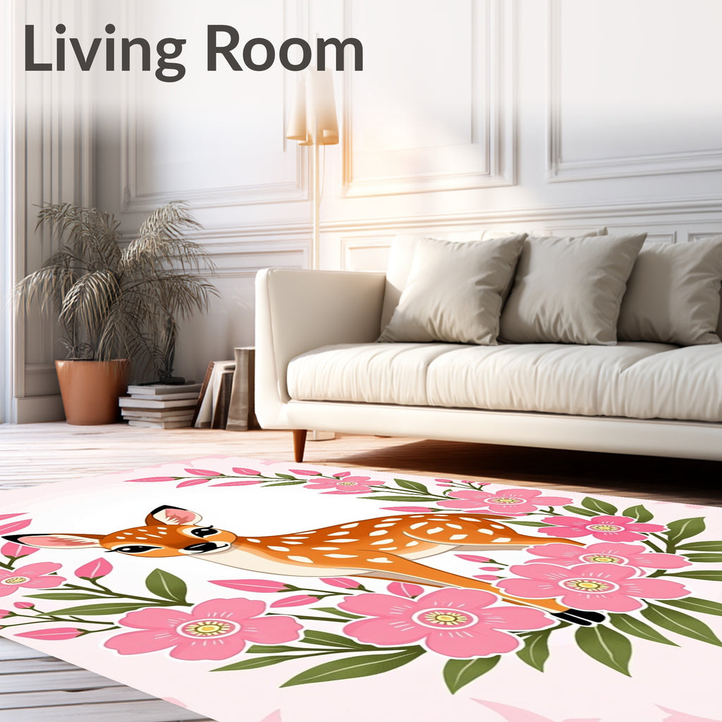 Whimsical Fawn Pink Floral Garden Rug