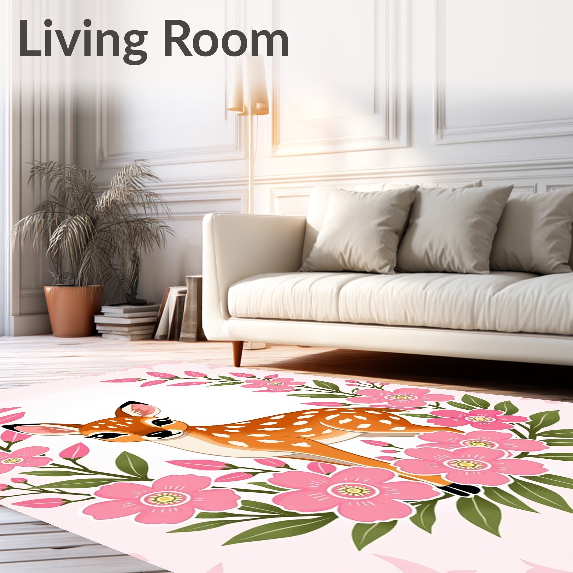 Whimsical Fawn Pink Floral Garden Rug