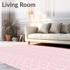Soft Pink Geometric Gridded Fabric Rug