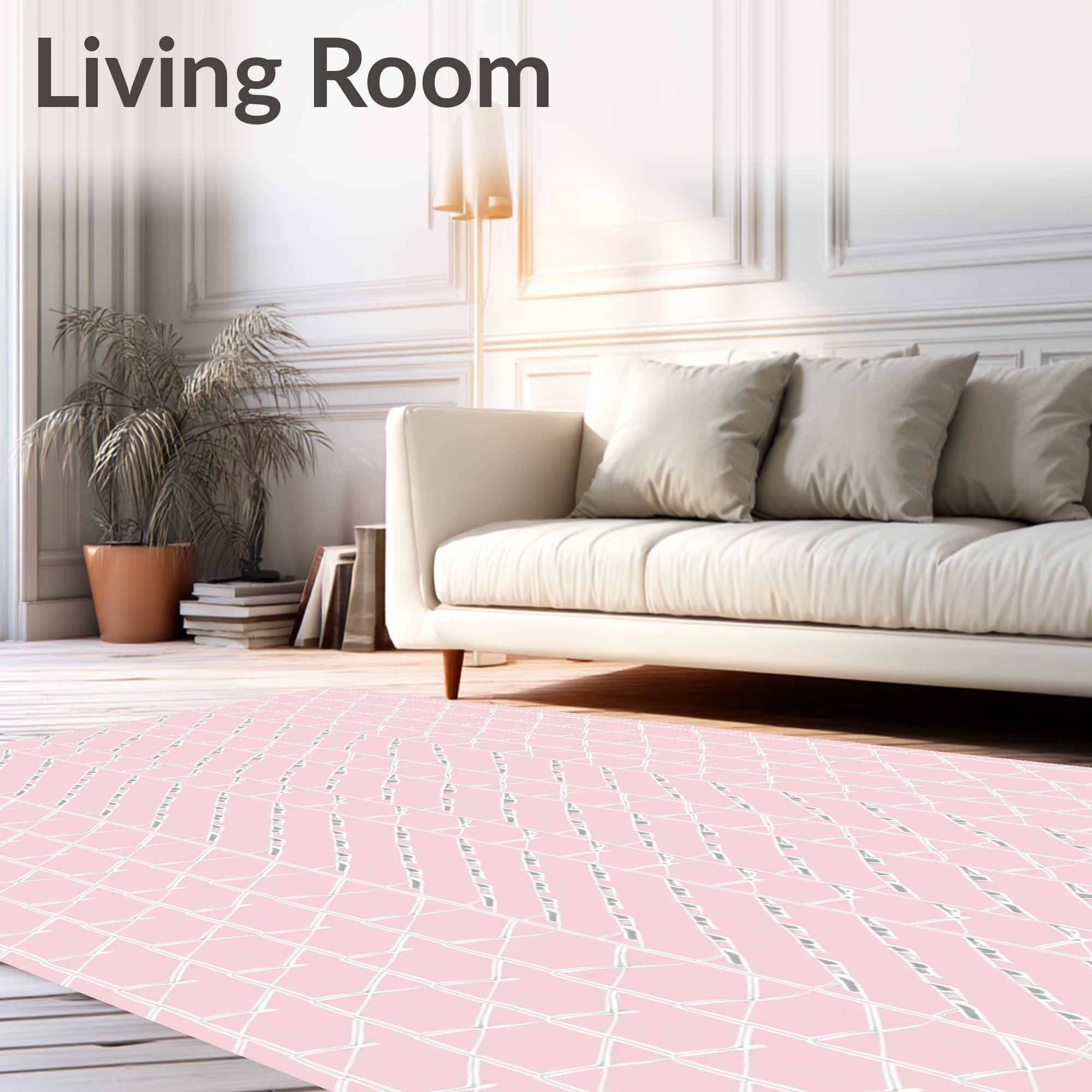 Soft Pink Geometric Gridded Fabric Rug