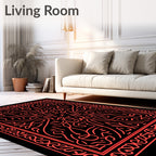 Coral Red Intricate Bordered Scroll Rug