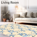 Whimsical Blue Swirls Cream Background Rug