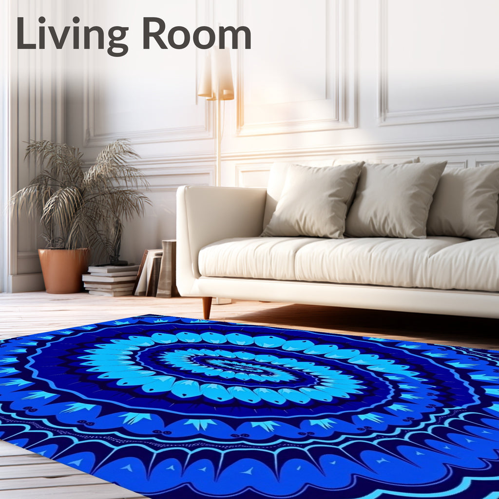 Deep Blue Radial Sunburst Rug