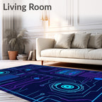 Futuristic Circuit Board Neon Blue Purple Rug