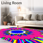 Radiant Pink Starburst with Multi-color Rays Rug