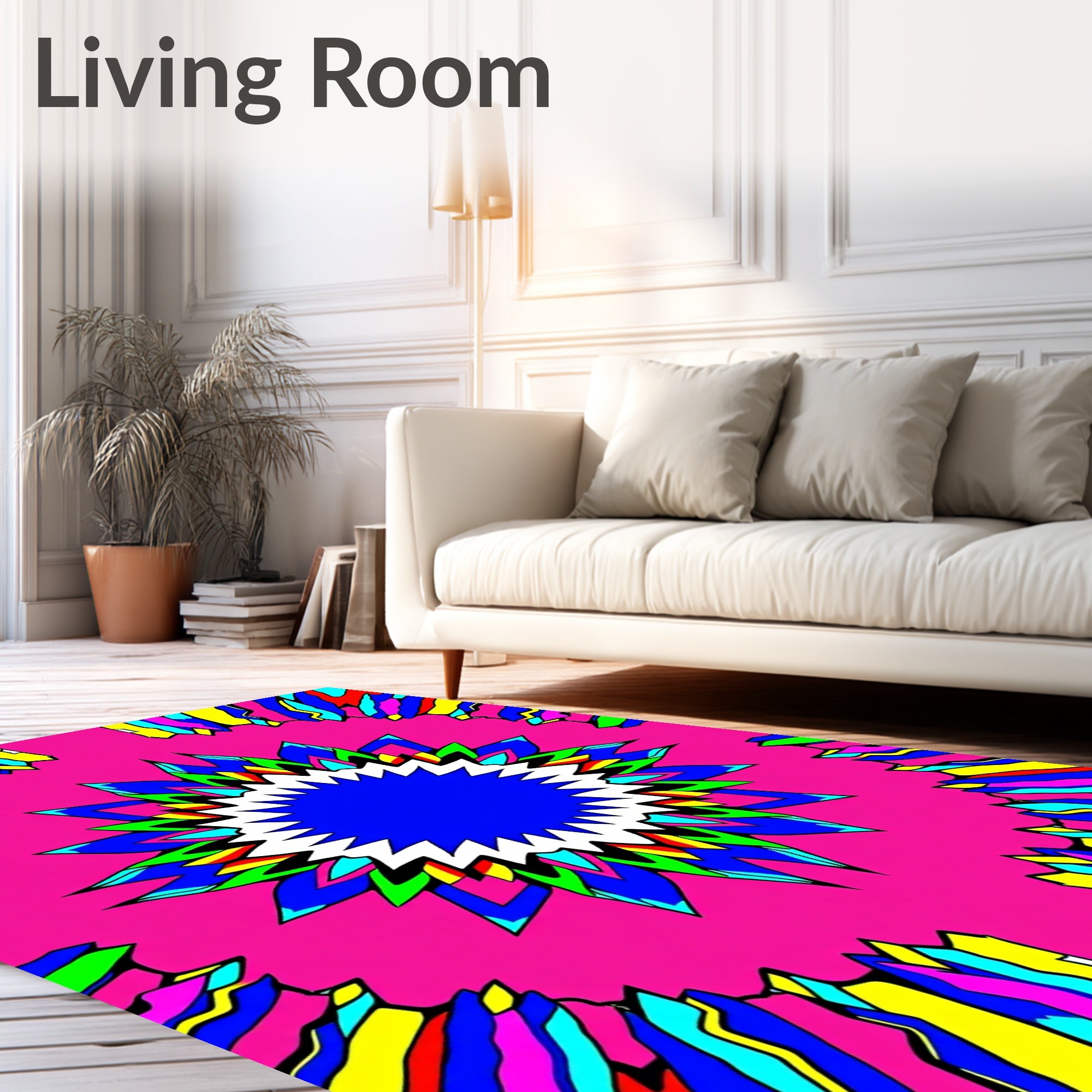 Radiant Pink Starburst with Multi-color Rays Rug