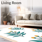 Teal Leafed Yellow Blossom Cluster Rug