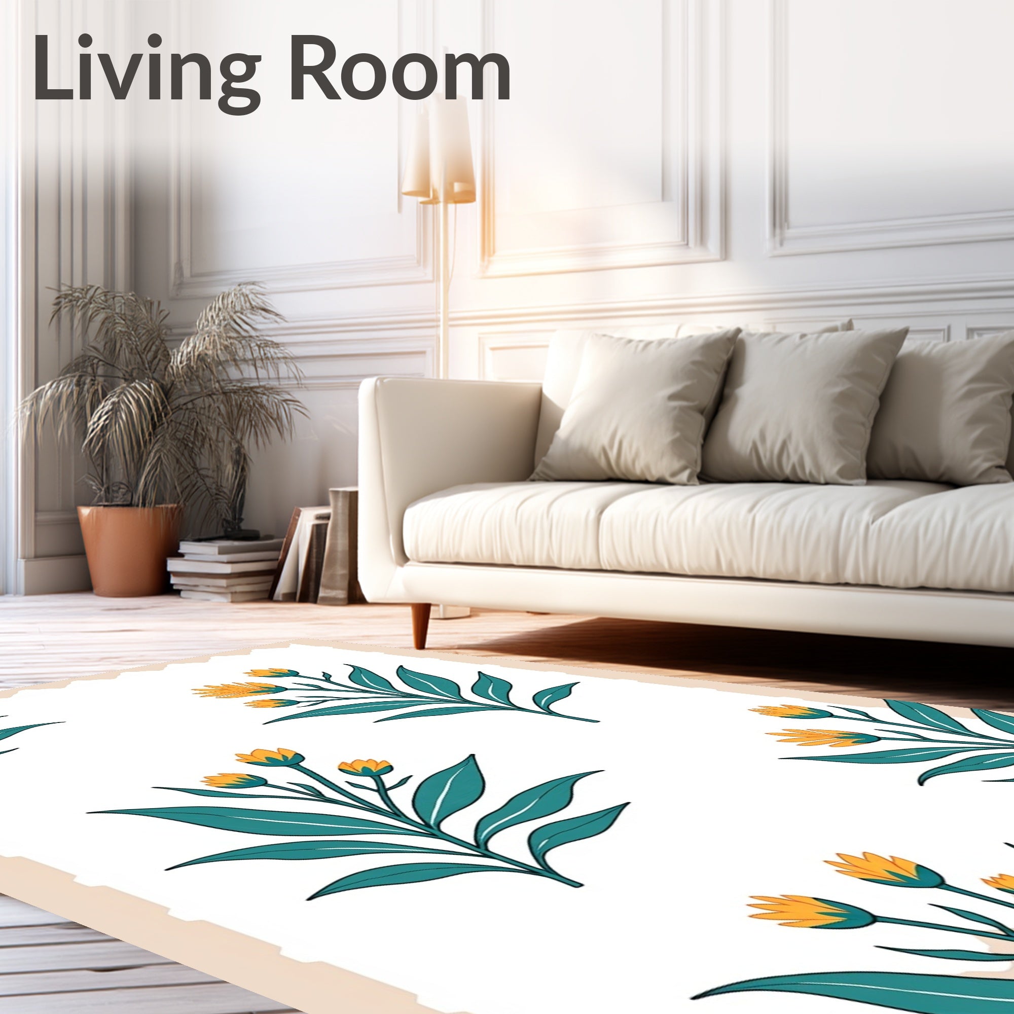 Teal Leafed Yellow Blossom Cluster Rug