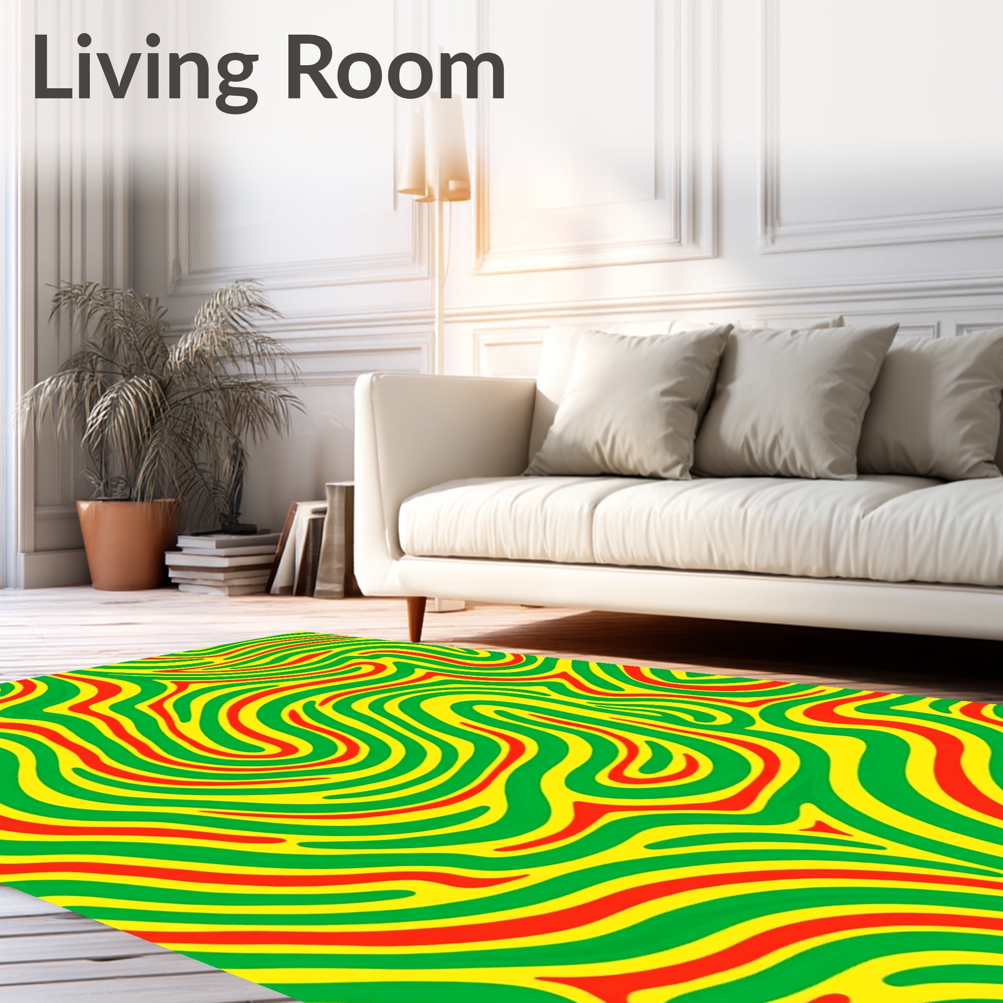 Vibrant Swirl Yellow Red Green Rug