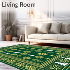 Green Yellow Snowflake Pine Tree Border Rug