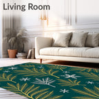 Emerald Green Gold Leaf Snowflakes Rug