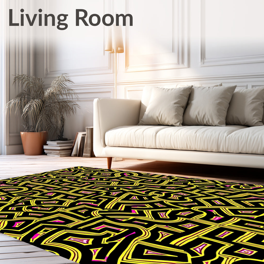 Vibrant Yellow Black Maze Rug