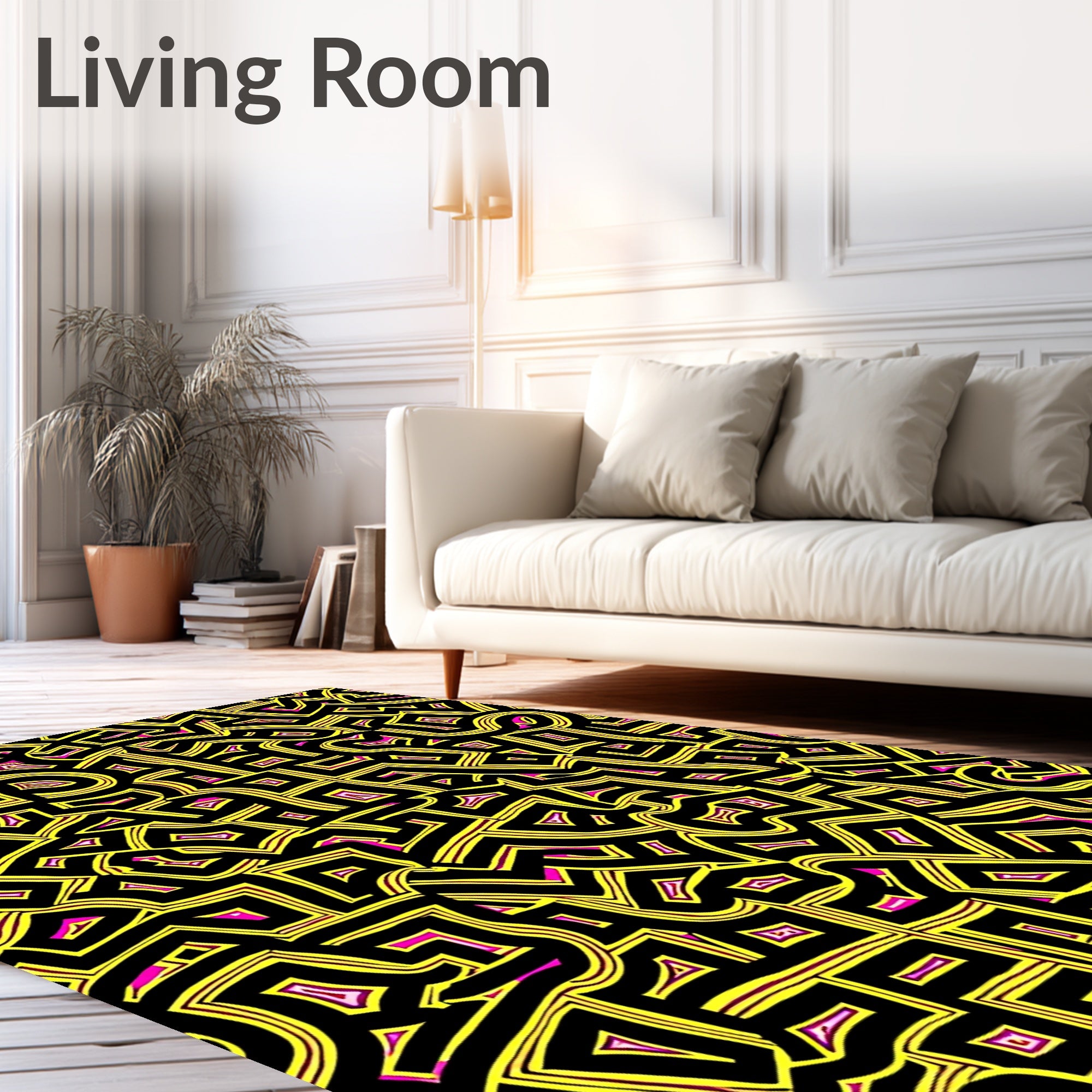 Vibrant Yellow Black Maze Rug