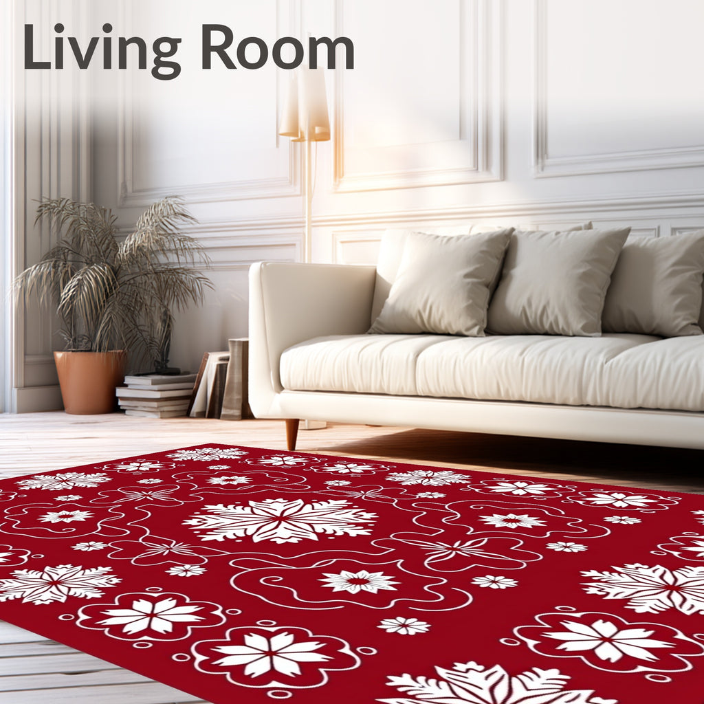 Crimson Snowflake Medallion Border Rug
