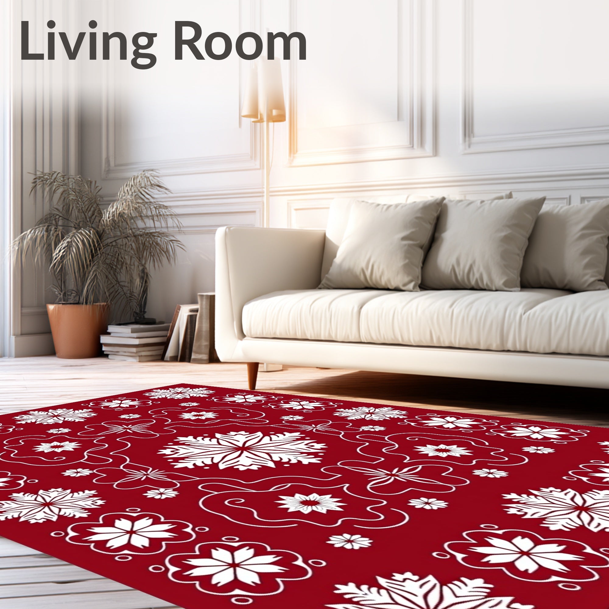 Crimson Snowflake Medallion Border Rug