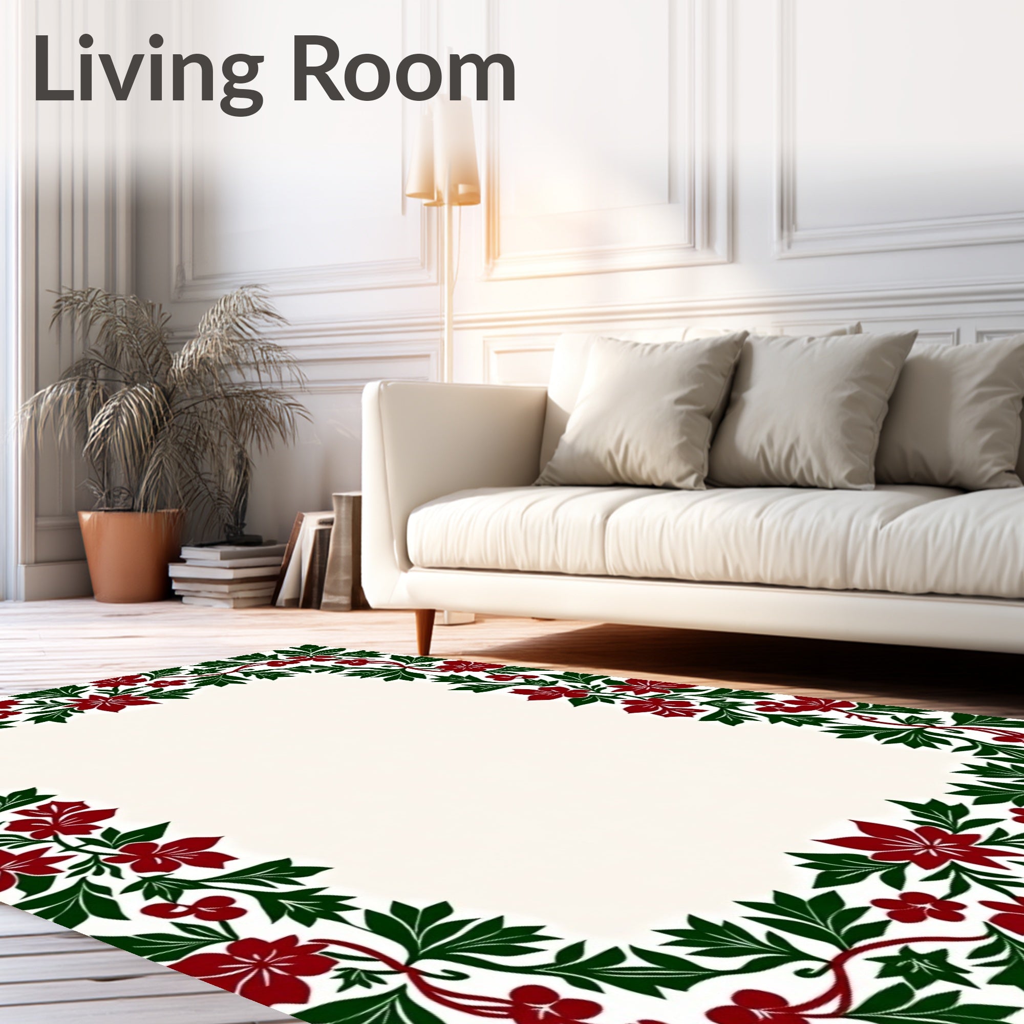 Crimson Green Floral Vine Border Rug