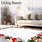 Cheerful Red Santa Reindeer Holly Border Rug