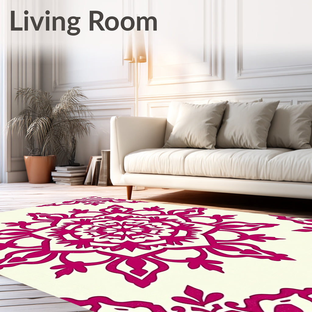 Crimson Floral Medallion Cream Rug