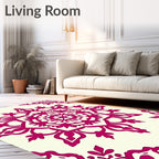 Crimson Floral Medallion Cream Rug