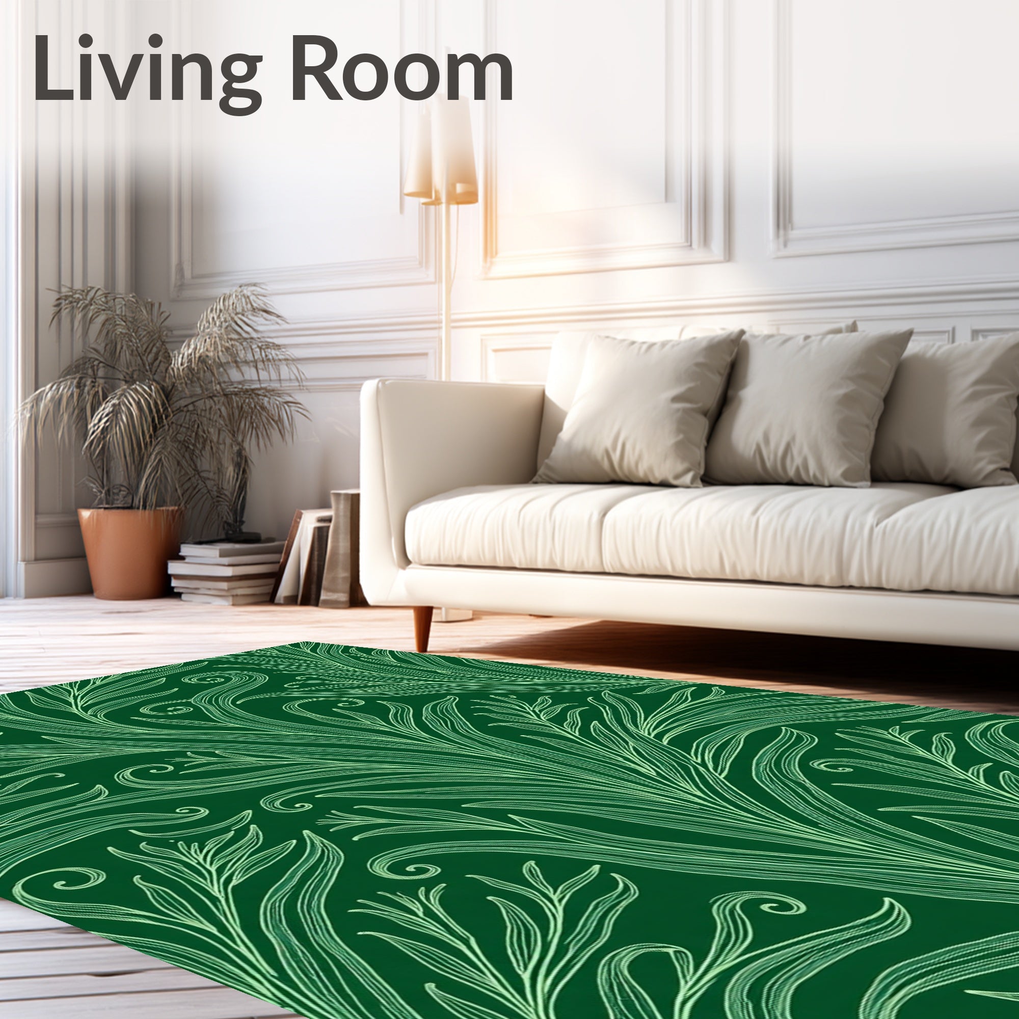Dark Green Leafy Swirl Vine Rug