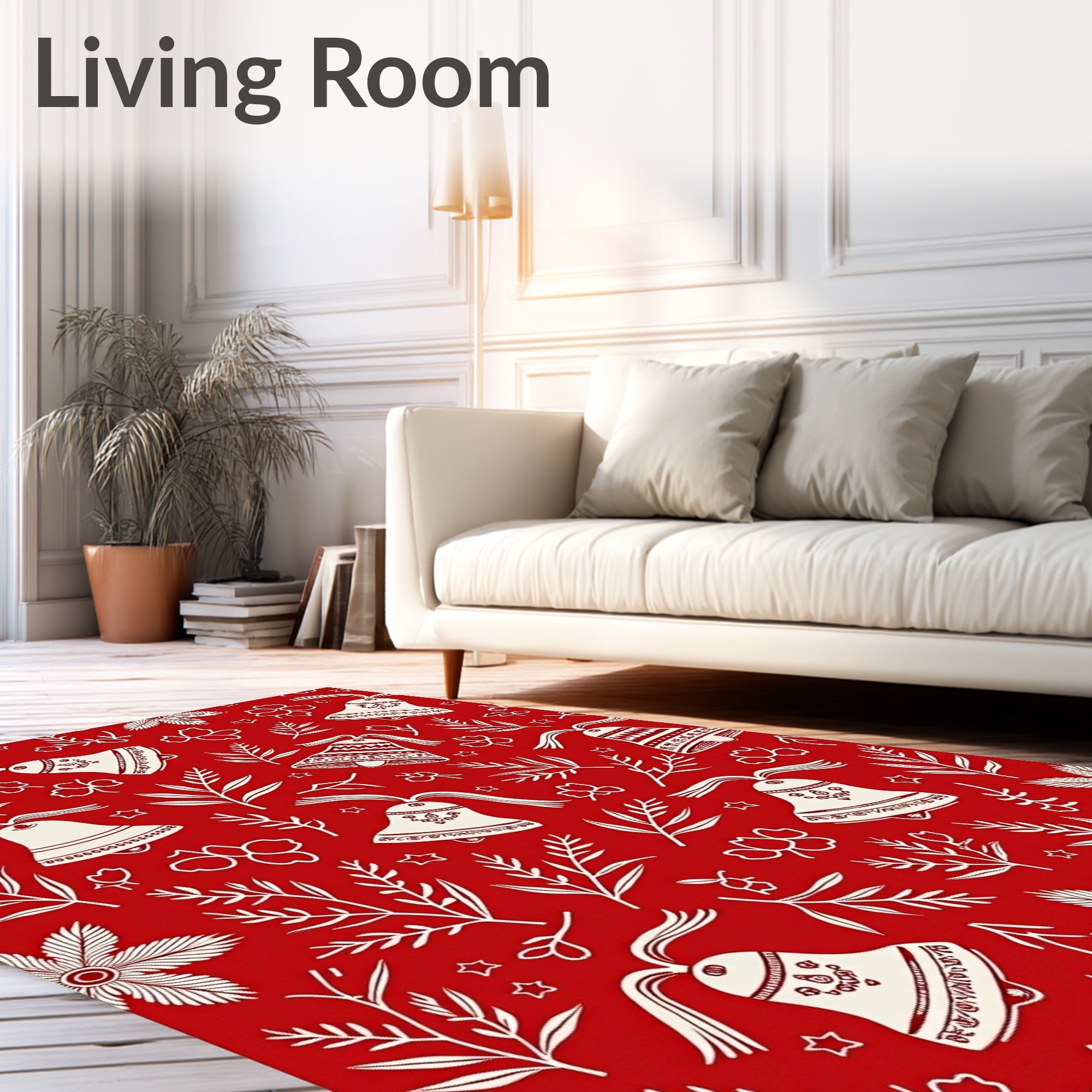 Festive Red Bell Floral Scatter Rug