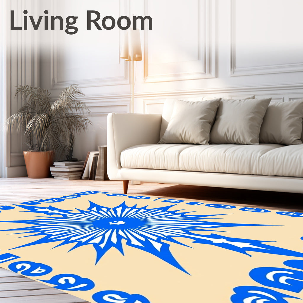 Azure Spiky Starburst Mandala Rug