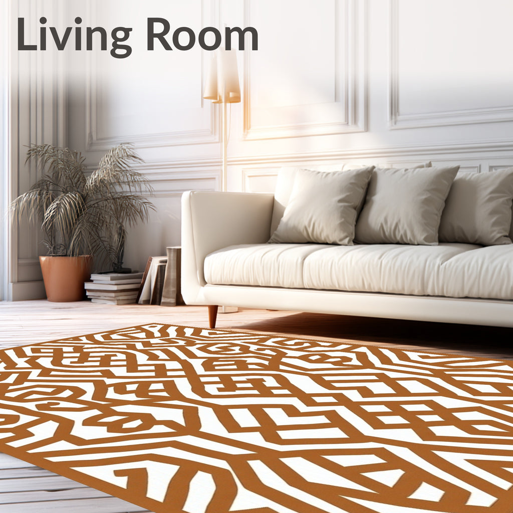 Terracotta Geometric Maze Abstract Rug
