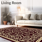 Crimson and Gold Scrollwork Medallion Rug