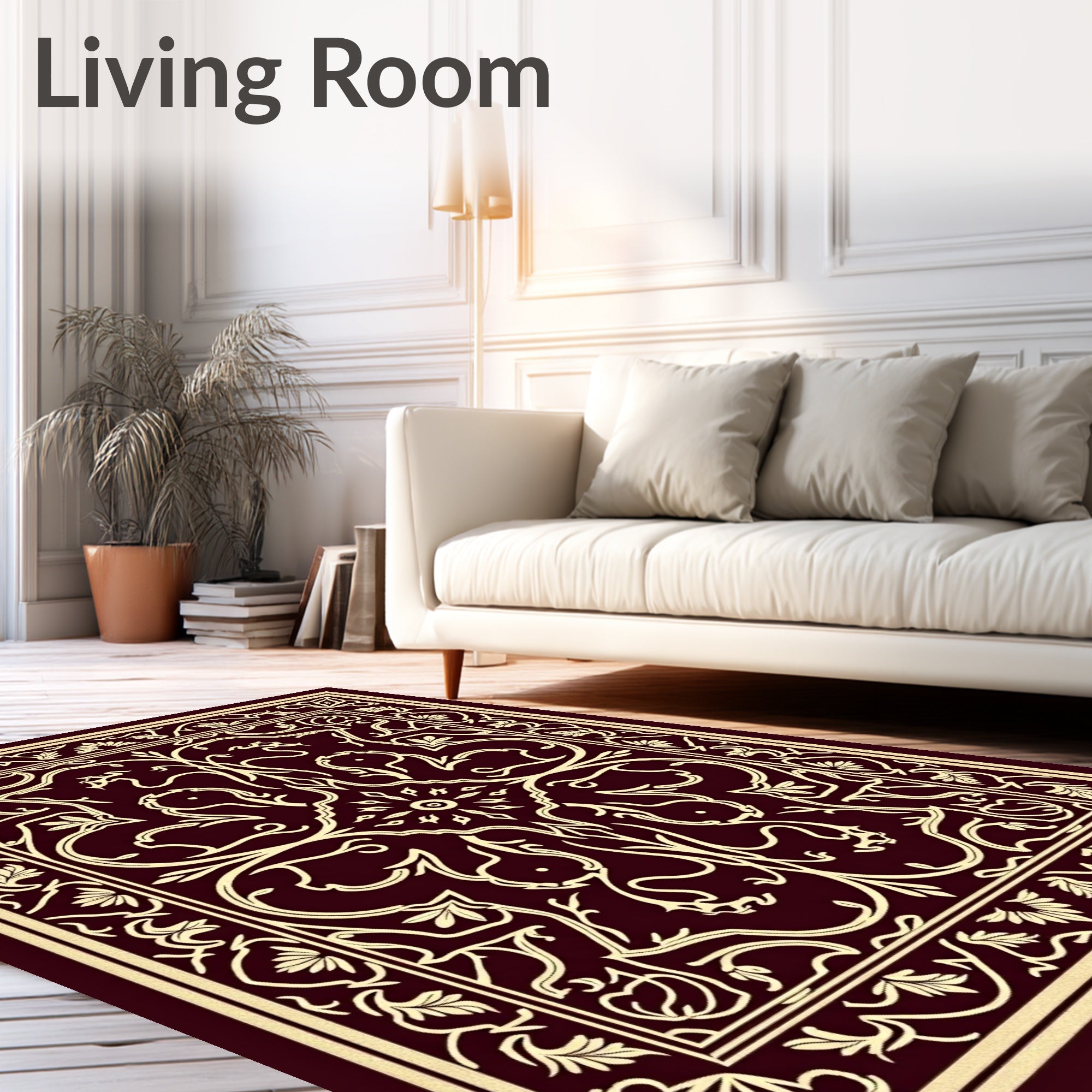 Crimson and Gold Scrollwork Medallion Rug