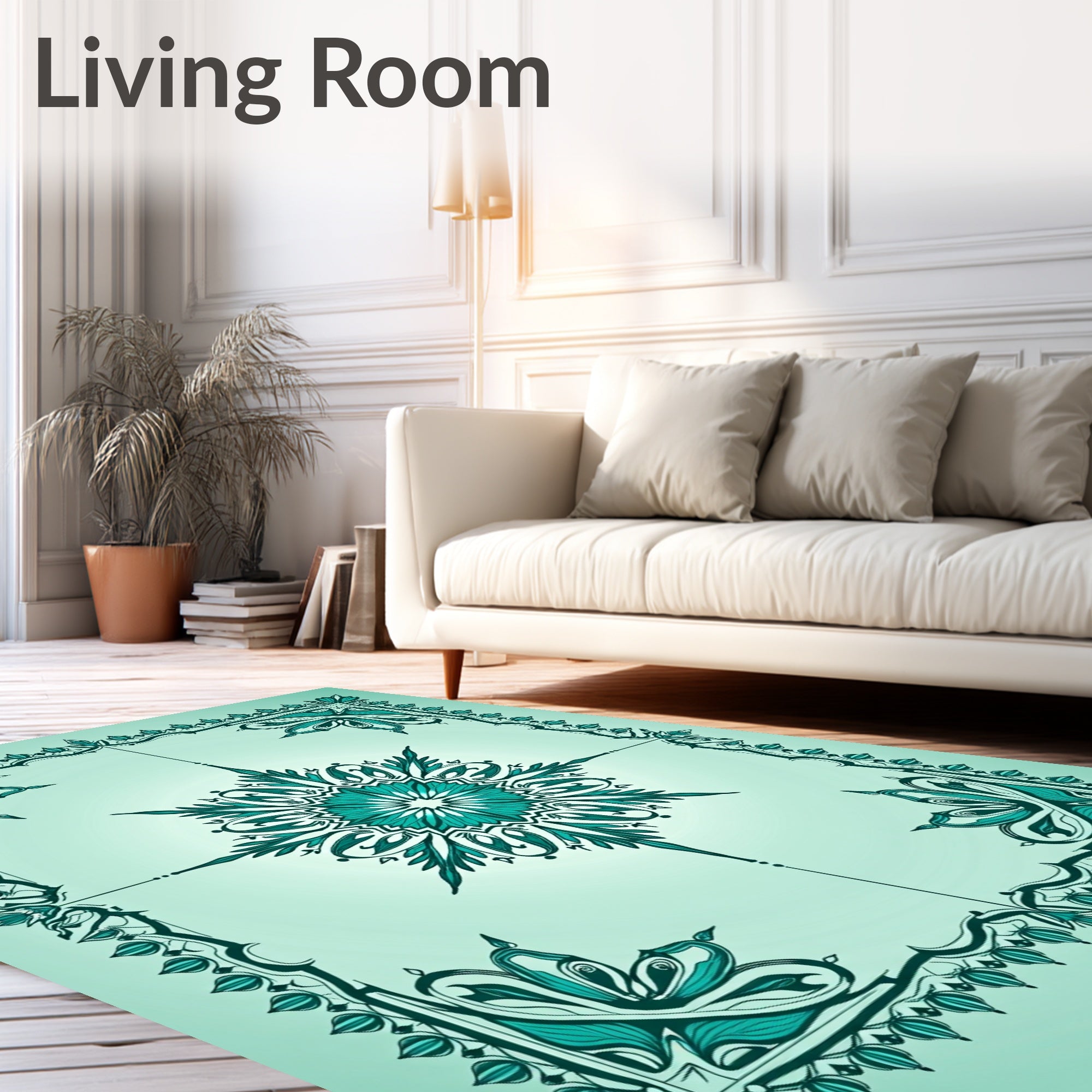 Teal Medallion Jewel Border Rug