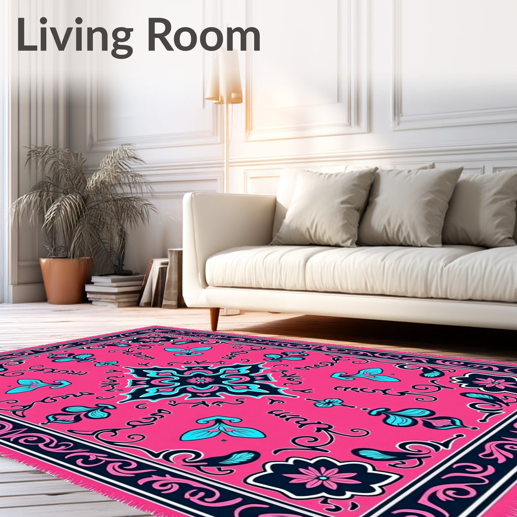 Vibrant Pink Floral Medallion Rug