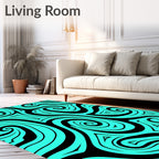 Vibrant Teal Tribal Swirl Rug