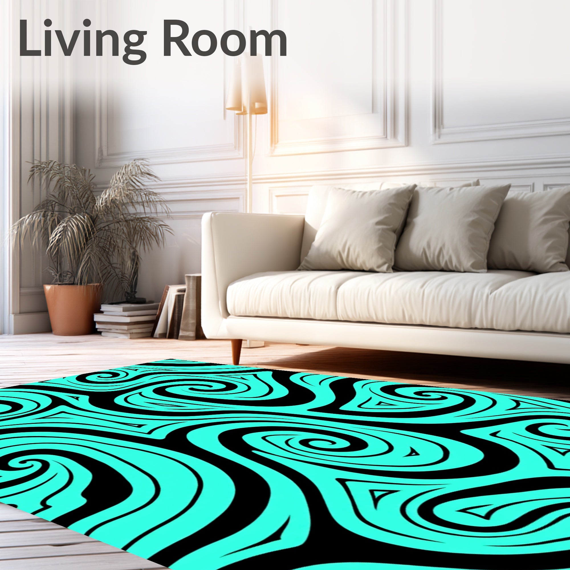 Vibrant Teal Tribal Swirl Rug