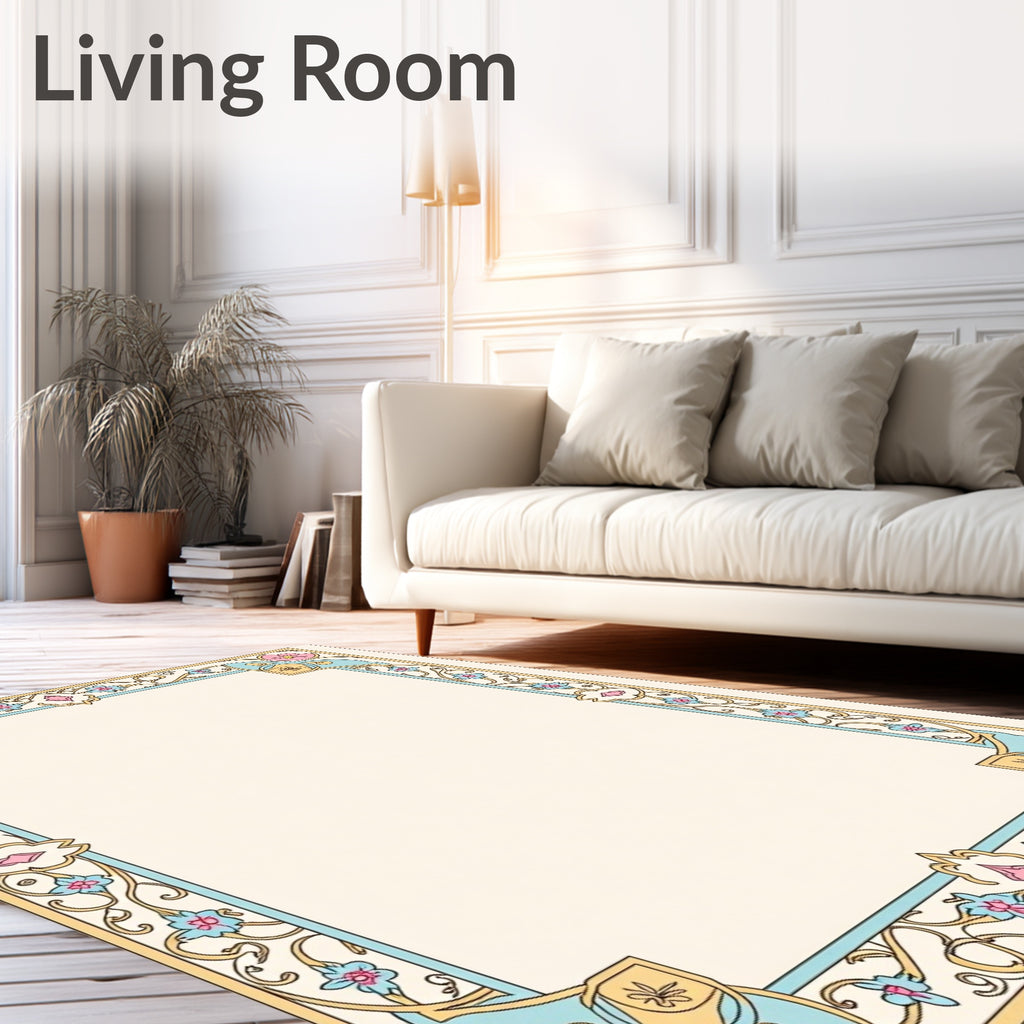 Pastel Floral Vines Scroll Frame Rug
