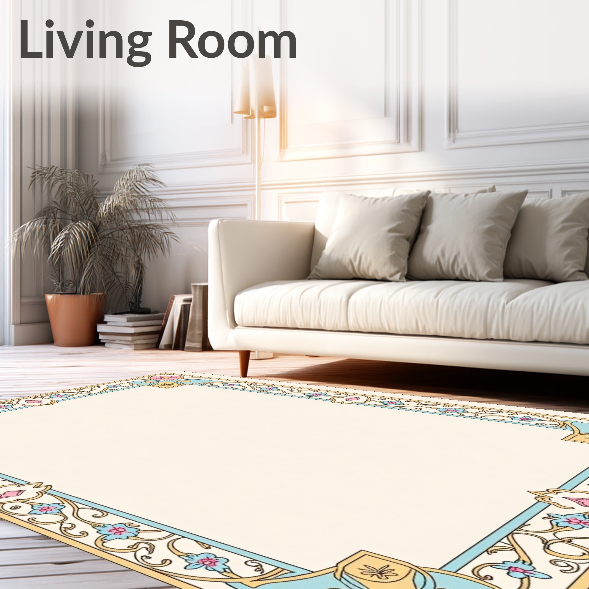 Pastel Floral Vines Scroll Frame Rug