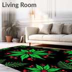 Festive Green Poinsettia Red Berry Rug