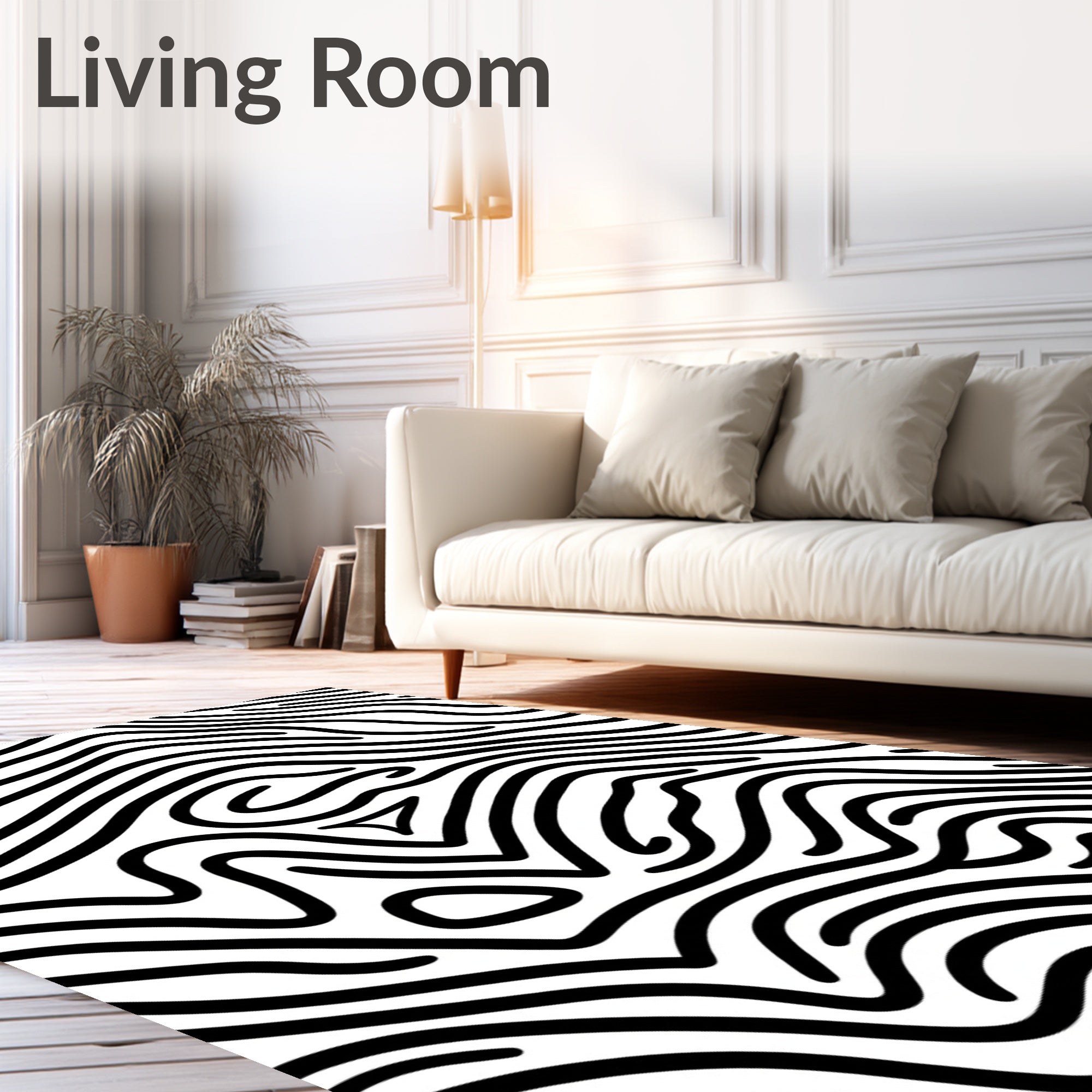Black White Organic Contour Lines Rug