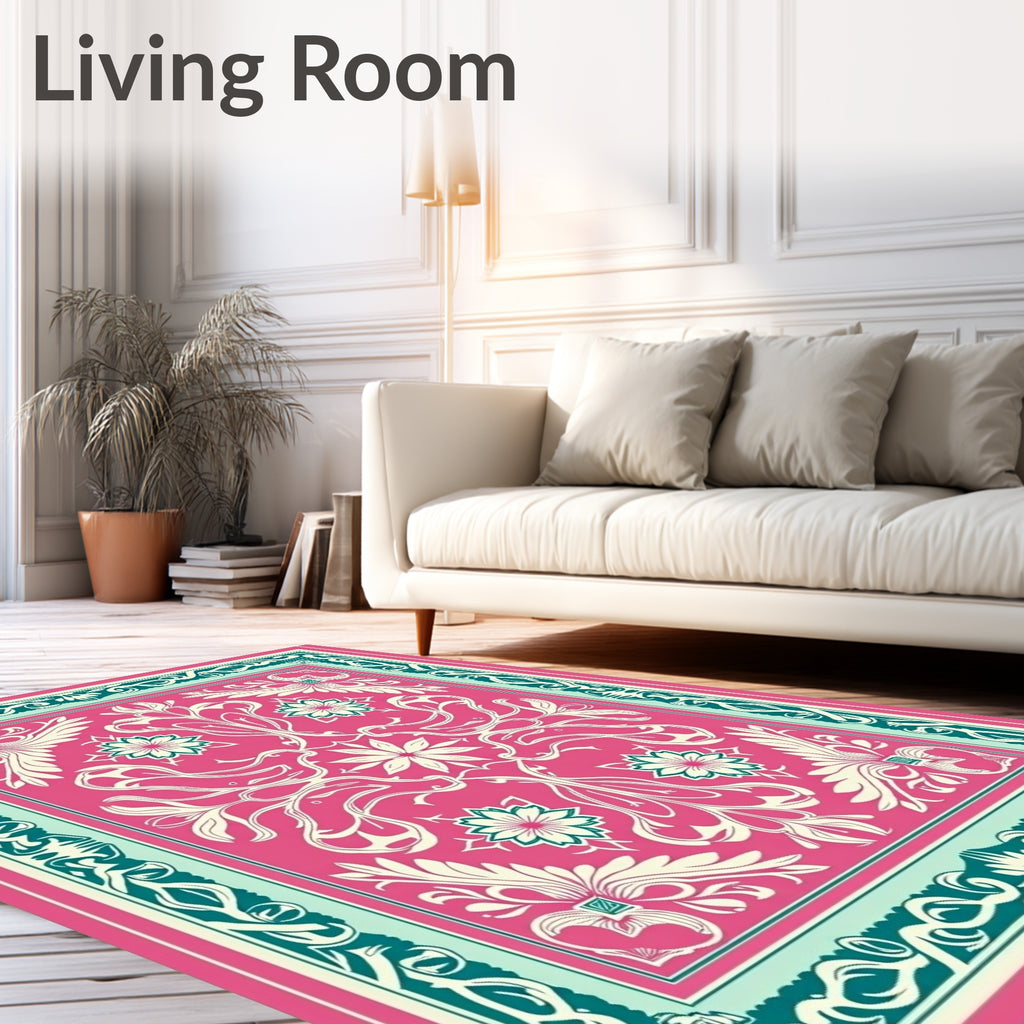 Vibrant Pink Floral Art Nouveau Rug