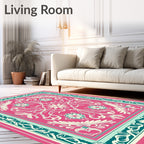 Vibrant Pink Floral Art Nouveau Rug