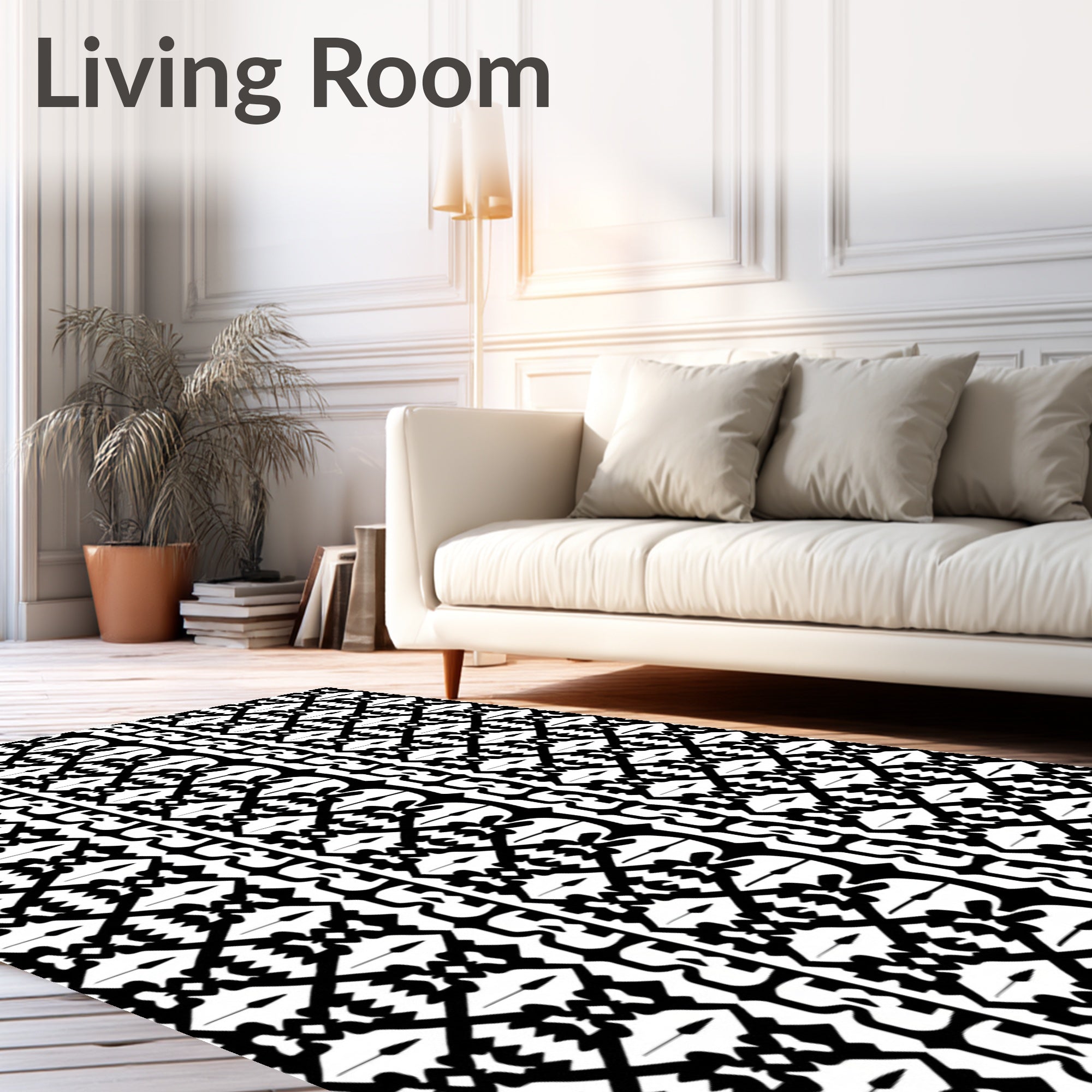 Black and White Tribal Geometric Stripes Rug