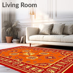 Vibrant Red Orange Geometric Medallion Rug