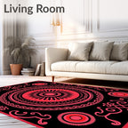 Bold Red Sunburst Mandala Rug