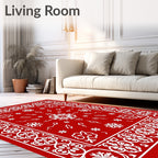 Red White Symmetrical Floral Garden Rug