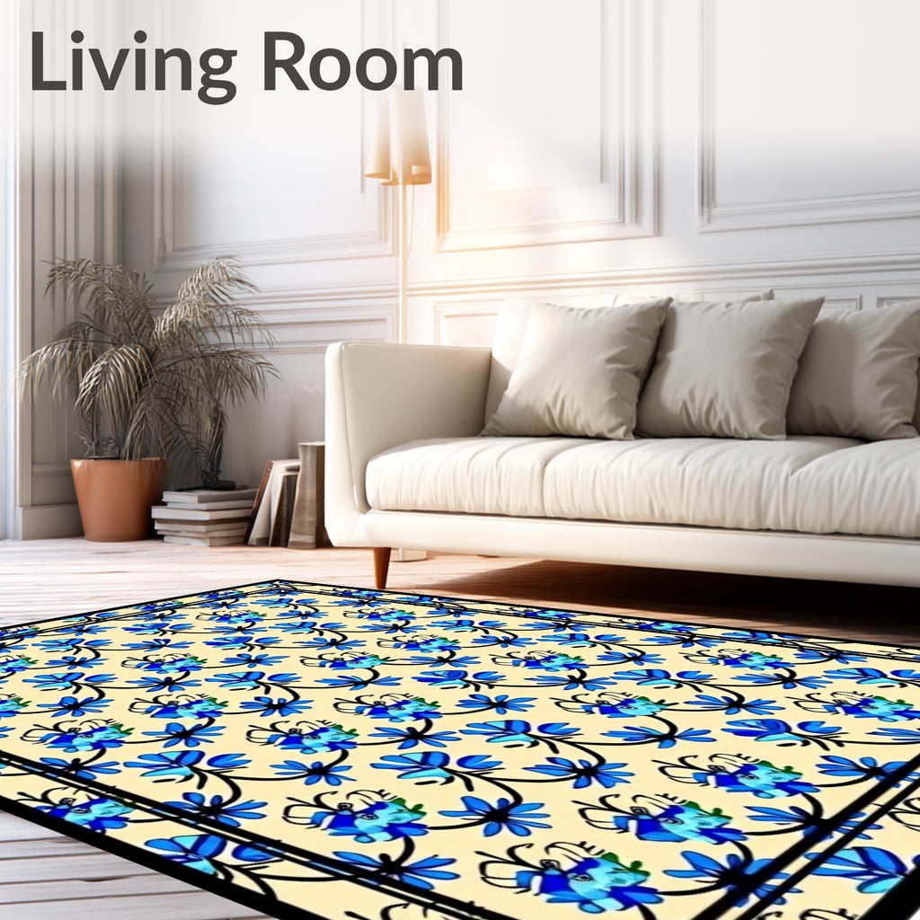 Blue Floral Arch Motif Rug