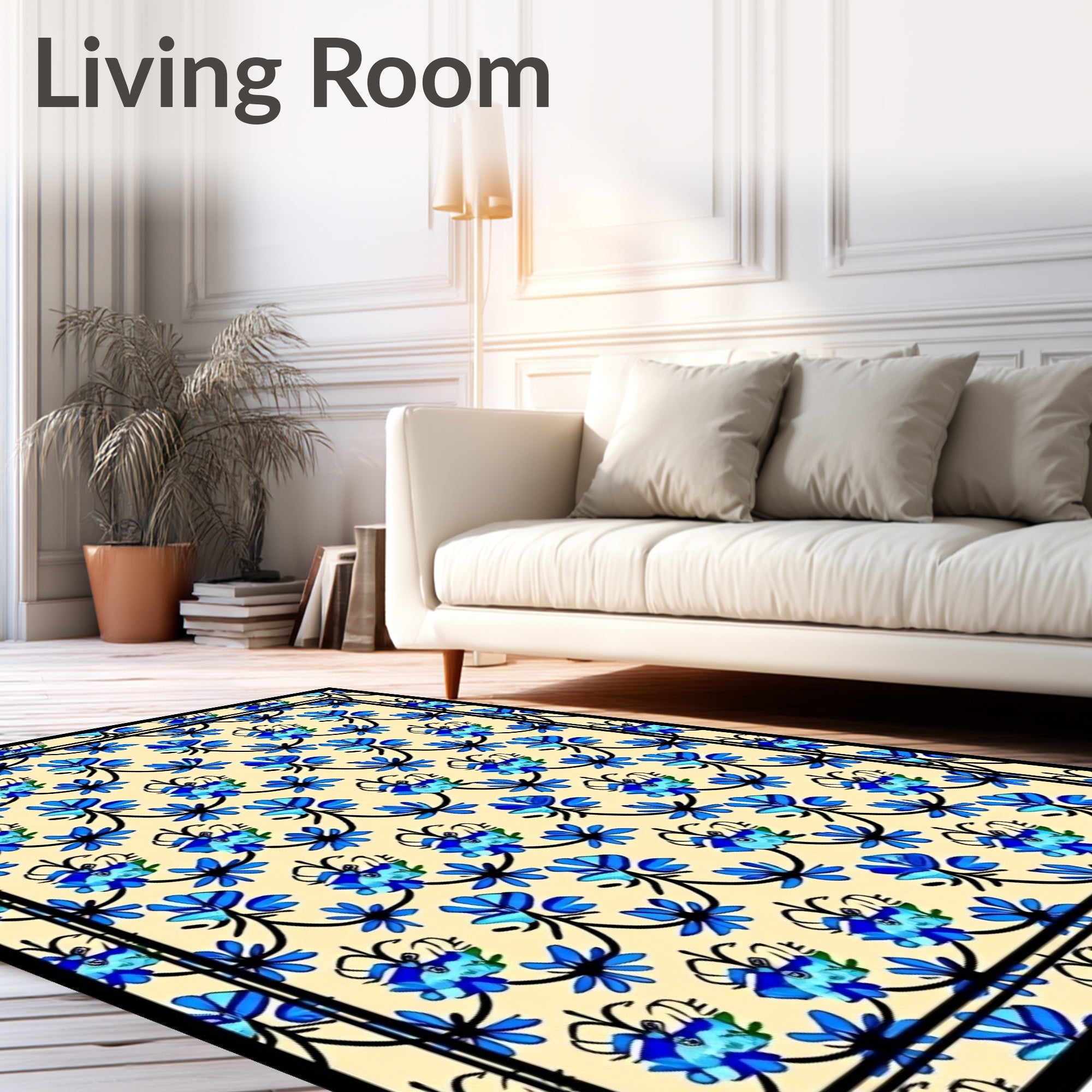 Blue Floral Arch Motif Rug