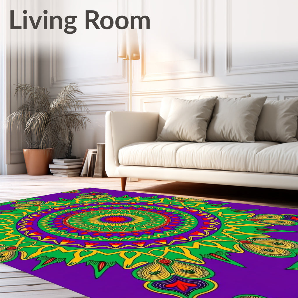 Vibrant Purple Green Medallion Art Rug