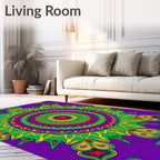 Vibrant Purple Green Medallion Art Rug