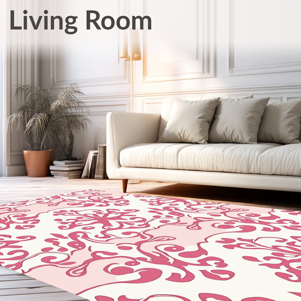 Crimson Floral Scrolls Damask Rug