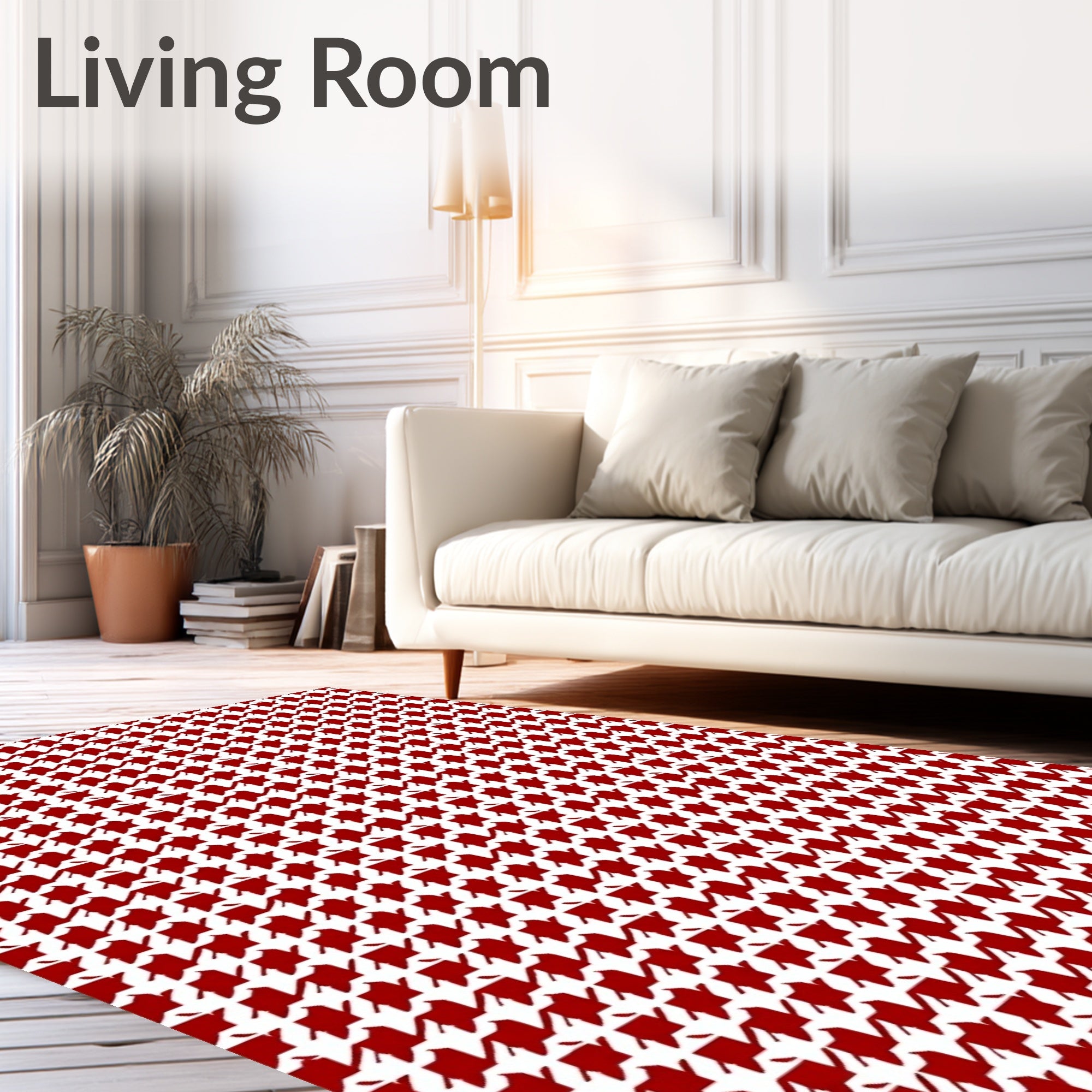 Classic Houndstooth Red White Rug