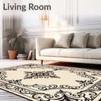 Classic Black Floral Scroll Medallion Rug